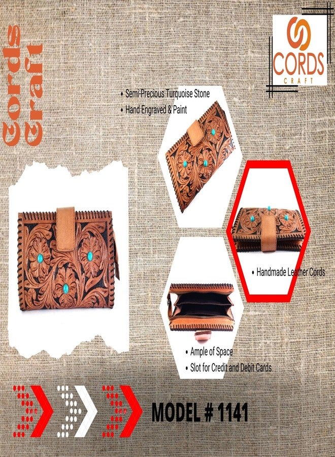 cords craft® | Leather Purse Bag for Women Genuine Leather Clutch Wallet with Semi Prescious Stone Gift for Her, Brown, Medium - Image 3