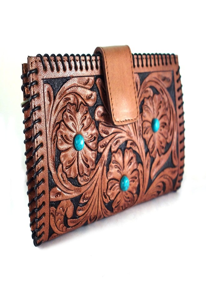 cords craft® | Leather Purse Bag for Women Genuine Leather Clutch Wallet with Semi Prescious Stone Gift for Her, Brown, Medium - Image 1