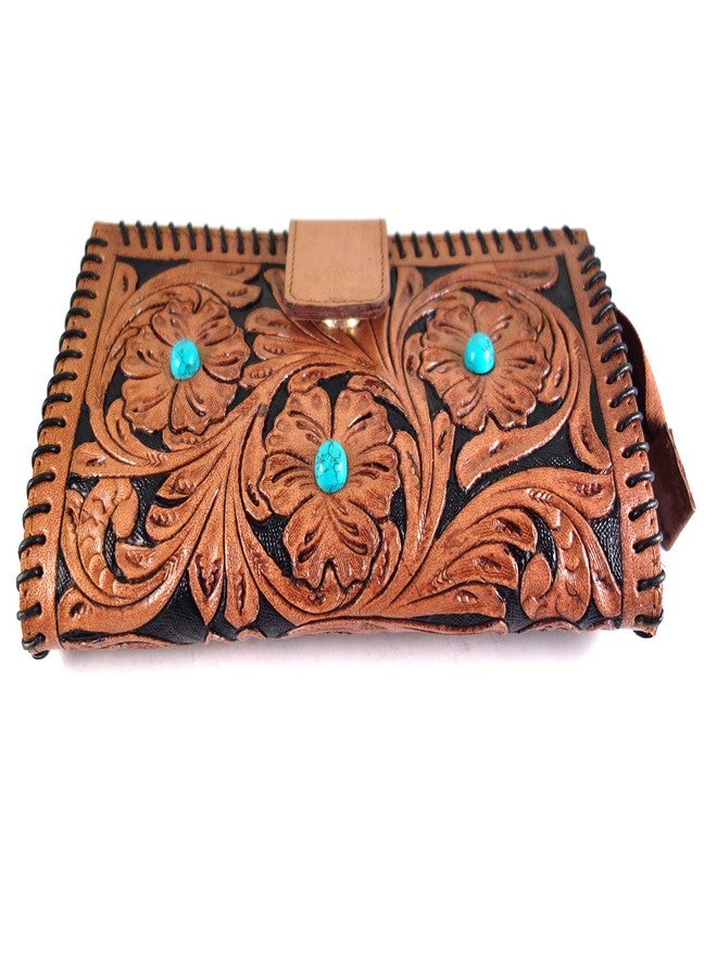 cords craft® | Leather Purse Bag for Women Genuine Leather Clutch Wallet with Semi Prescious Stone Gift for Her, Brown, Medium - Image 4