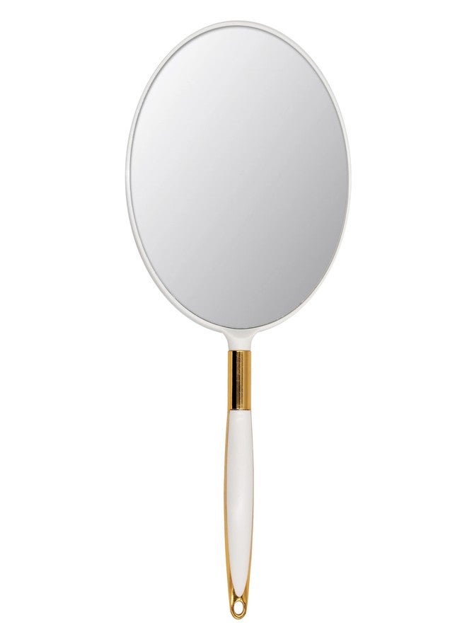 Eaoundm Round Hand Held Mirror for Makeup Hand Mirror (6.9W X 13 L inchs, White) - Image 1