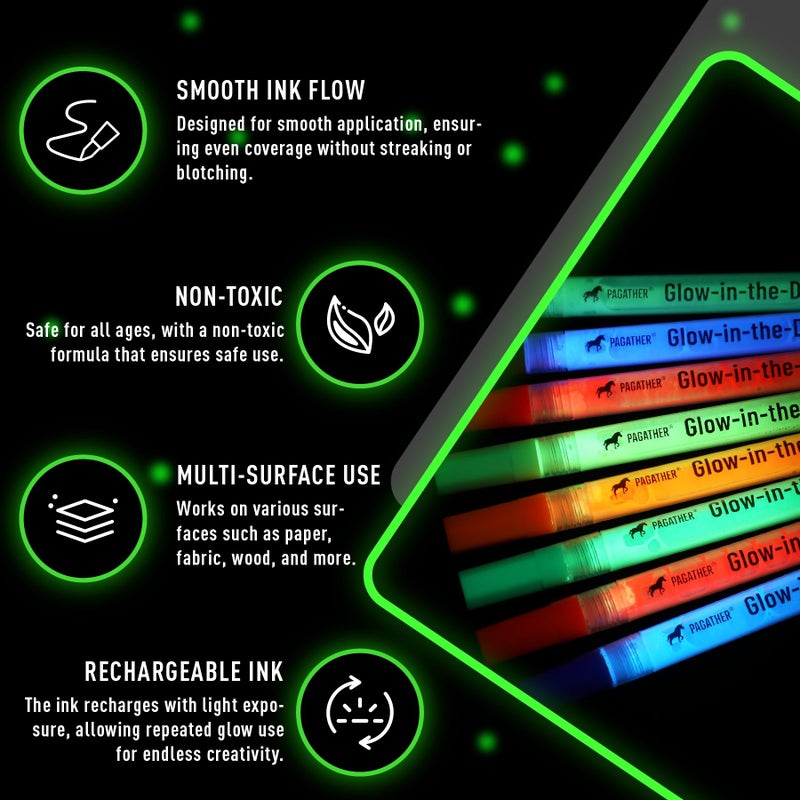 Pagather 8 Colors Glow in the Dark Markers â€“ 2mm Round Tip Neon Fluorescent Paint Pens for Rock Painting, Fabric, Glass, Wood, and DIY Crafts - Image 2