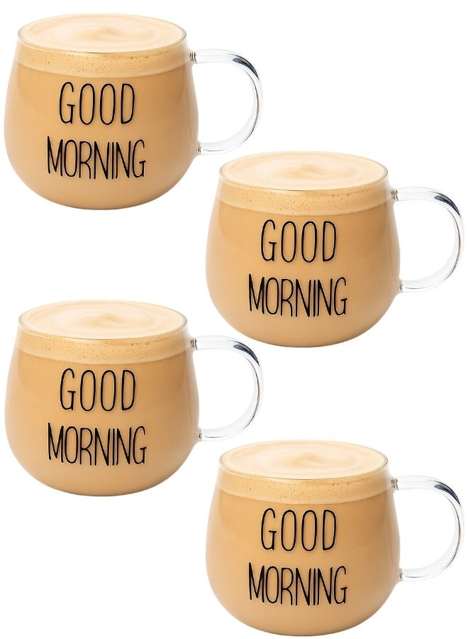 جود مورننغ 4كوب إفطار زجاجي مصنوع من زجاج البورسليكات عالي الجودة بمقبض مقاوم للحرارة سعة 300 مل -شفاف - Image 1