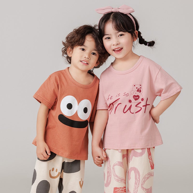 Pure Cotton Suit Parent-Child Summer Children'S Home Clothes Boys And Girls Thin Pajamas Baby'S Pure Cotton Air-Conditioning Clothes Children'S Clothing - Image 4