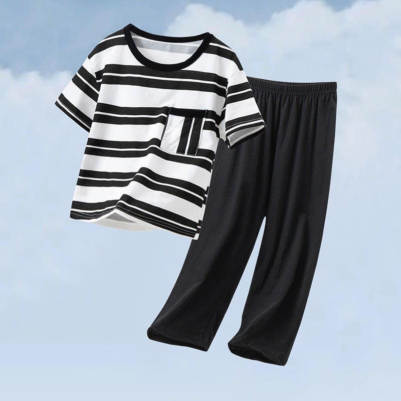 Pure Cotton Suit Parent-Child Summer Children'S Home Clothes Boys And Girls Thin Pajamas Baby'S Pure Cotton Air-Conditioning Clothes Children'S Clothing - Image 1