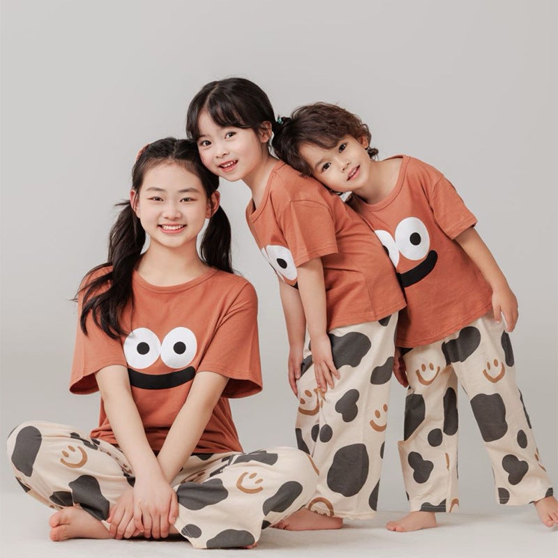 Pure Cotton Suit Parent-Child Summer Children'S Home Clothes Boys And Girls Thin Pajamas Baby'S Pure Cotton Air-Conditioning Clothes Children'S Clothing - Image 3