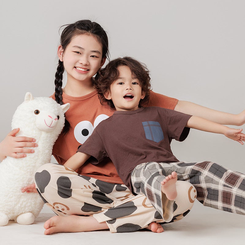 Pure Cotton Suit Parent-Child Summer Children'S Home Clothes Boys And Girls Thin Pajamas Baby'S Pure Cotton Air-Conditioning Clothes Children'S Clothing - Image 2