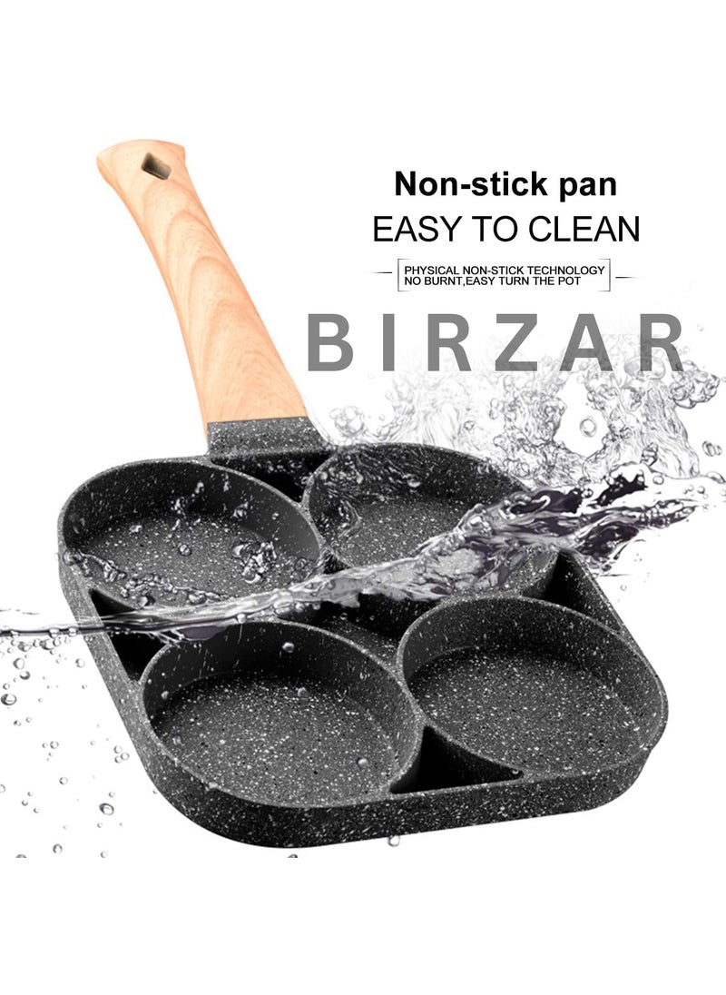 BIRZAR - BIRZAR Sauce and Oil Bottle with Silicone Brush for Cooking BBQ Kitchen and 4 Hole Non Stick Egg Frying pan with Detachable Wooden Handle Multi Purpose Frying pan for Omelet uttapam idli Burger - Image 1