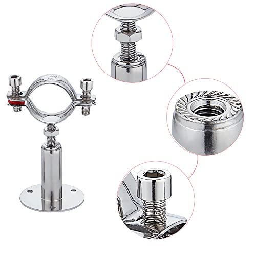 RITUIPIO 2PCS wall Mount Ceiling Mount Pipe 304 Stainless Steel Pipe Supports Pipe Standoff Adjustable Height 100-150mm（3.94"-5.91"） for OD Pipe38-40mm(1.5-1.57in) - Image 4