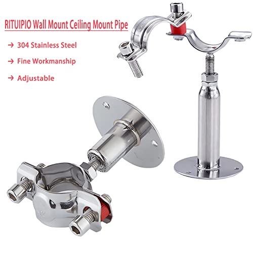 RITUIPIO 2PCS wall Mount Ceiling Mount Pipe 304 Stainless Steel Pipe Supports Pipe Standoff Adjustable Height 100-150mm（3.94"-5.91"） for OD Pipe38-40mm(1.5-1.57in) - Image 3