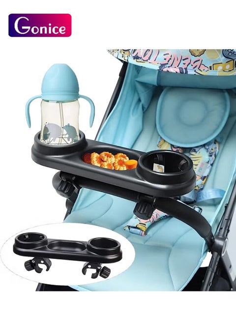 Stroller Snack Tray with Cup Holder, Universal Stroller Snack Tray, Removable Non-slip Grip Clip On Pushchair Tray For Strollers With Round Armrests