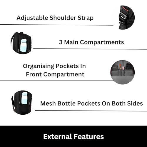 HYDER Glitch 35L Multipurpose Backpack For Men,Women, Boys And Girls Bags for College, School, Travel, Office and Daily Use - Durable, Comfortable, and Stylish Bag/Backpacks (Black) - Image 4