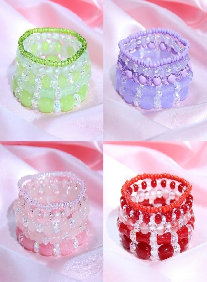 Pingyongchang Stackable Multi Layer Bohemian Crystal Bead Bracelets for Women Handmade Colorful Beads Stretch Multilayer Bangles Friendship Beach Anklets Jewelry String Charm Bracelet 5 Pcs, Pink - Image 3