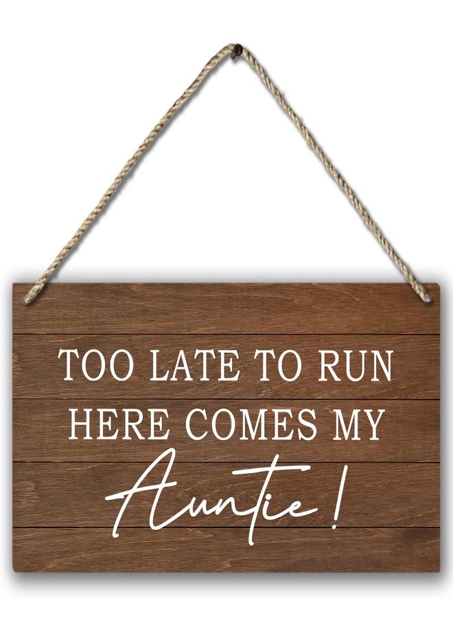 PHAMTE Ring Bearer Sign,Ring Bearer Wedding Too Late to Run Here Comes My Auntie Plaque Sign Wall Hanging,Rustic Wedding Decor 12 x 6 Inches - Image 1
