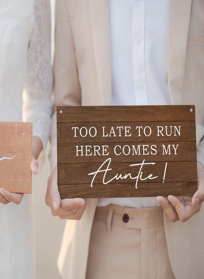 PHAMTE Ring Bearer Sign,Ring Bearer Wedding Too Late to Run Here Comes My Auntie Plaque Sign Wall Hanging,Rustic Wedding Decor 12 x 6 Inches - Image 3