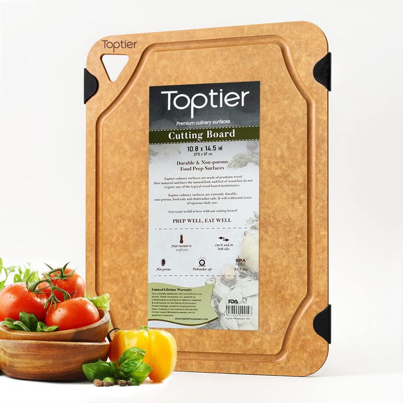 toptier Cutting Board, Wood Fiber Cutting Board for Kitchen, BPA Free, Dishwasher Safe, Reversible, Juice Groove, Eco-Friendly, Non Porous, Natural Medium Cutting Board, 14.5 x 11-inch, Natural Slate - Image 1