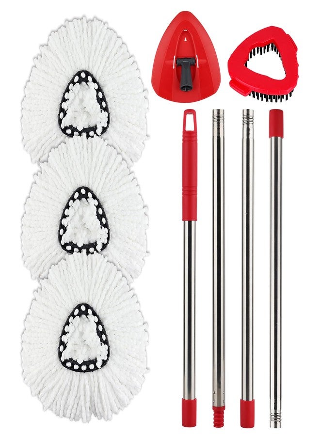 BeiLan Spin Mop Replacement Head with 1 Rotating Base and 1 Handle and 1 Brush - EasyWring Mop Refills Head Compatible with Rotating Triangle Spinmop Cleaning - Image 1