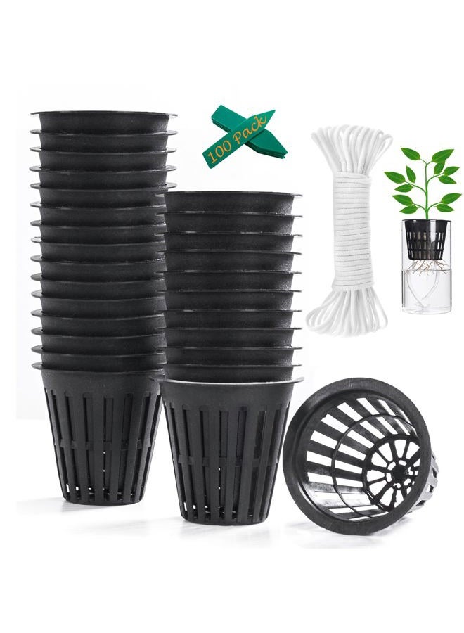 ORIMERC 100 Pack 2 Inch Mesh Pots with 100ft Self Watering Wick and 100 Plant Labels for Hydroponic Aquaponics, Kratky, Indoor & Outdoor, UV Resistant & BPA Free - Image 1