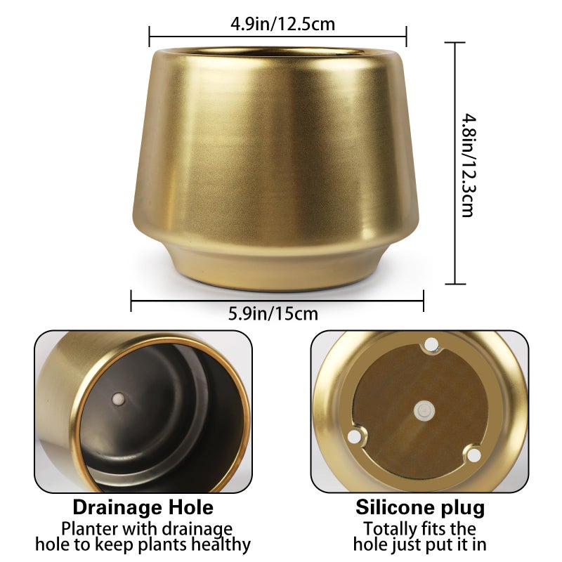Decor Trends Gold Planter Flower Pots 6 inch Decorative Plant Pots for Indoor Gold Brass Succulent Plant Pots Containers (Dia 6 inch), Small 5.9â€˜â€™ - Image 2