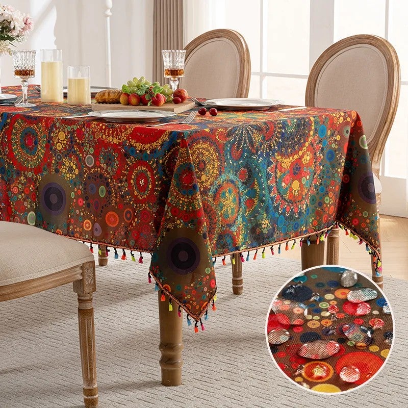 Y&D New Colorful Lace Fringe Tablecloth – Waterproof, Dust-Proof & Cat-Proof Printed Table Cover for Coffee Tables, Also Ideal as Decorative Table Runners for Home Use - Image 5