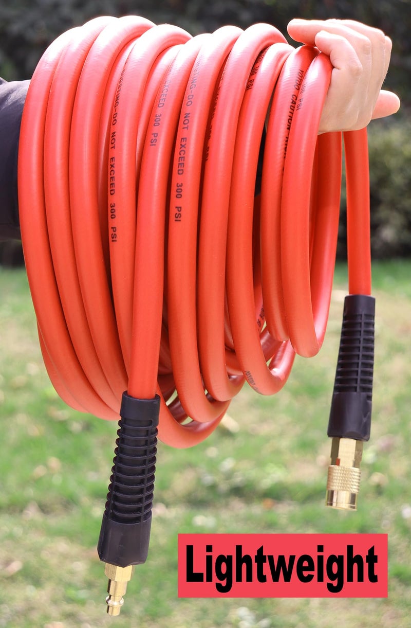 YOTOO Air Hose 3/8 in. x 50 ft, 300 PSI Heavy Duty Hybrid Air Compressor Hose, Lightweight, Kink Resistant, All-Weather Flexibility with 1/4-Inch Industrial Air Fittings and Bend Restrictors, Orange - Image 2