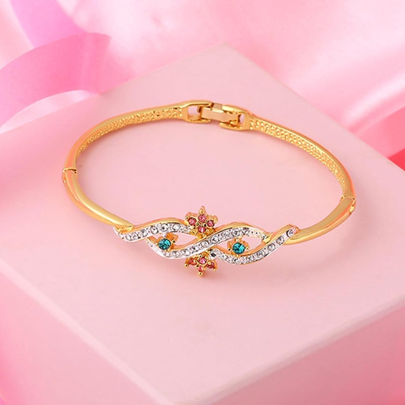 Estele 24 Kt Gold and Silver Plated Flower Wave Infinity Cuff bracelet Adjustable - Image 2