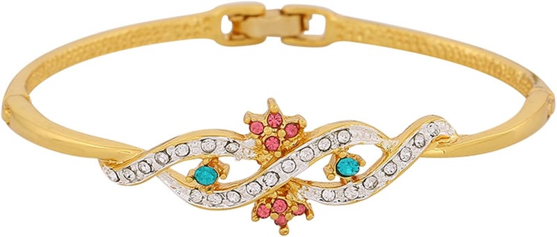 Estele 24 Kt Gold and Silver Plated Flower Wave Infinity Cuff bracelet Adjustable - Image 1