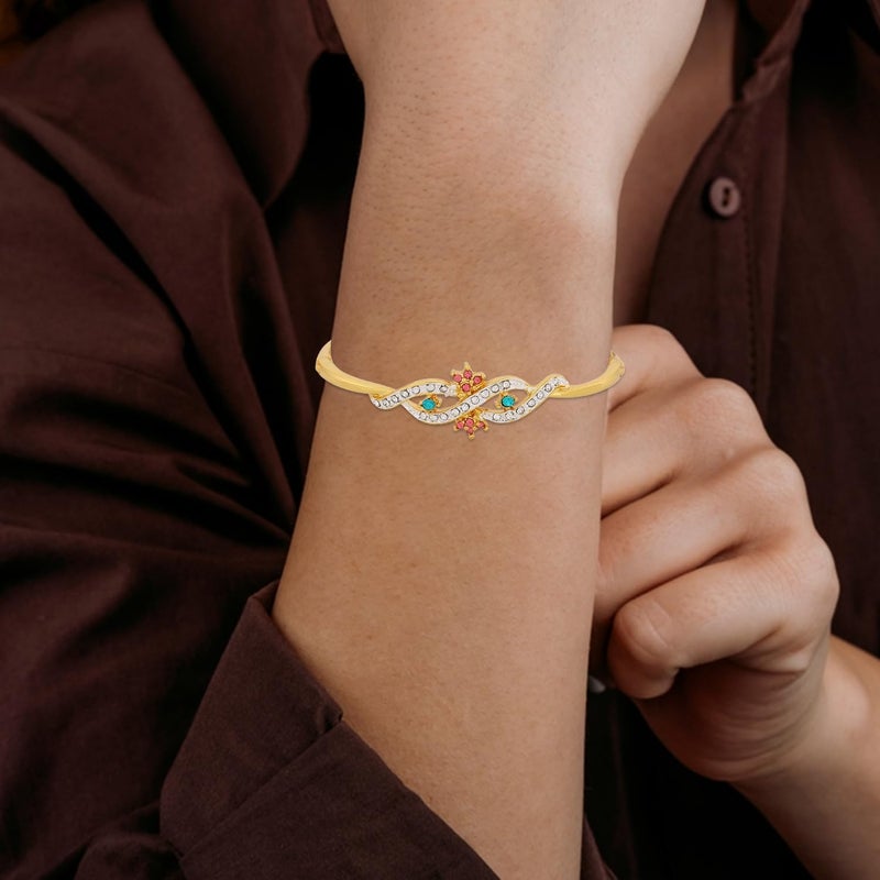 Estele 24 Kt Gold and Silver Plated Flower Wave Infinity Cuff bracelet Adjustable - Image 3