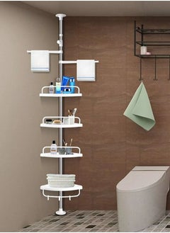 Wall Mounted Multi Functional Bathroom Storage Rack and Hanger white