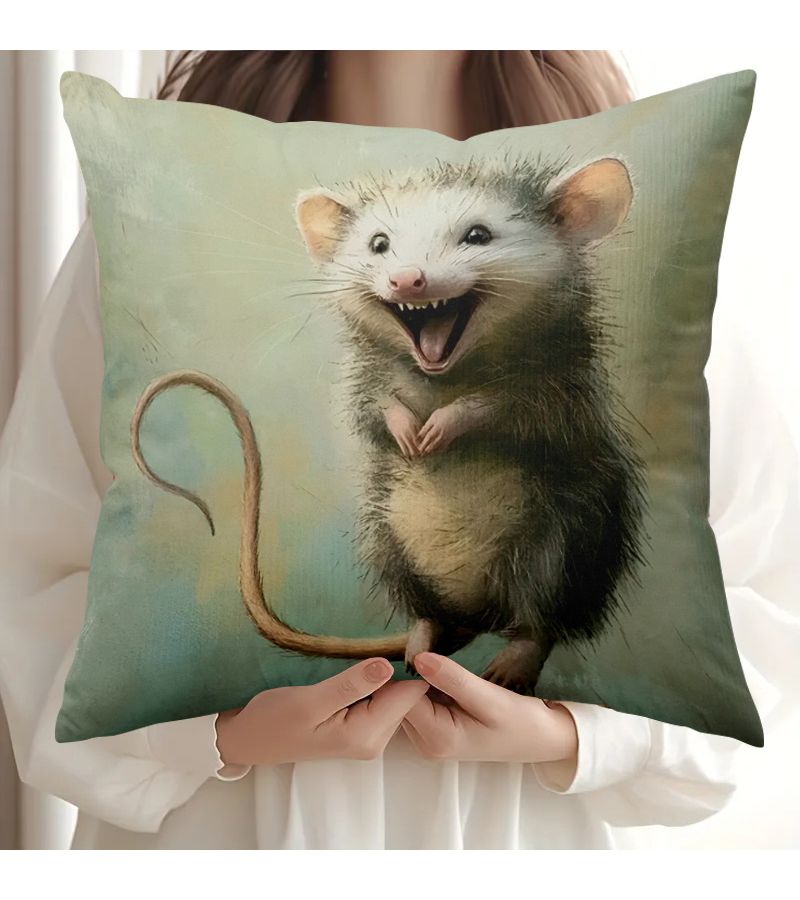 A Scary Opossum Design Double Sided Print Pillow Cover 20x20 Inch Made Of Polyester With Zipper For Machine Washing Soft Touch For Bed Sofa And Lounge Chair Gift Home Decoration - Image 1