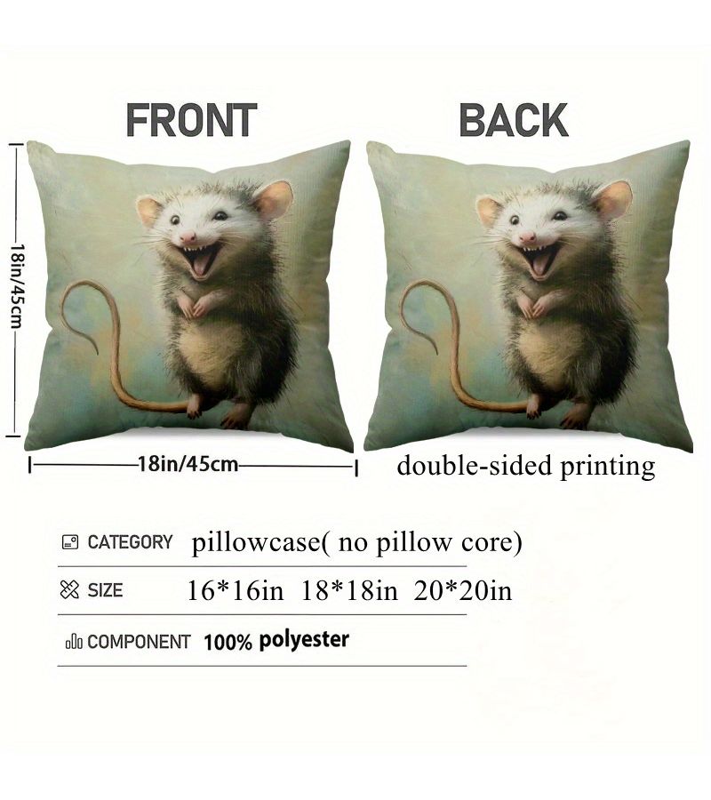 A Scary Opossum Design Double Sided Print Pillow Cover 20x20 Inch Made Of Polyester With Zipper For Machine Washing Soft Touch For Bed Sofa And Lounge Chair Gift Home Decoration - Image 4