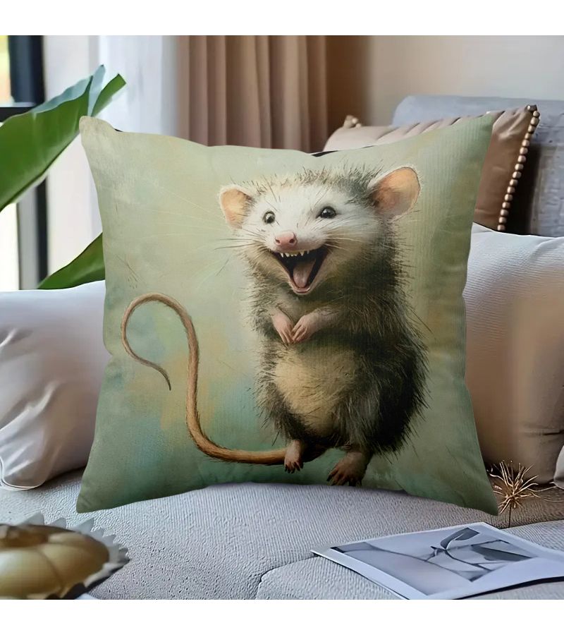 A Scary Opossum Design Double Sided Print Pillow Cover 20x20 Inch Made Of Polyester With Zipper For Machine Washing Soft Touch For Bed Sofa And Lounge Chair Gift Home Decoration - Image 3