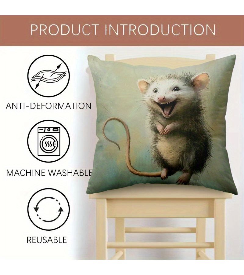 A Scary Opossum Design Double Sided Print Pillow Cover 20x20 Inch Made Of Polyester With Zipper For Machine Washing Soft Touch For Bed Sofa And Lounge Chair Gift Home Decoration - Image 5
