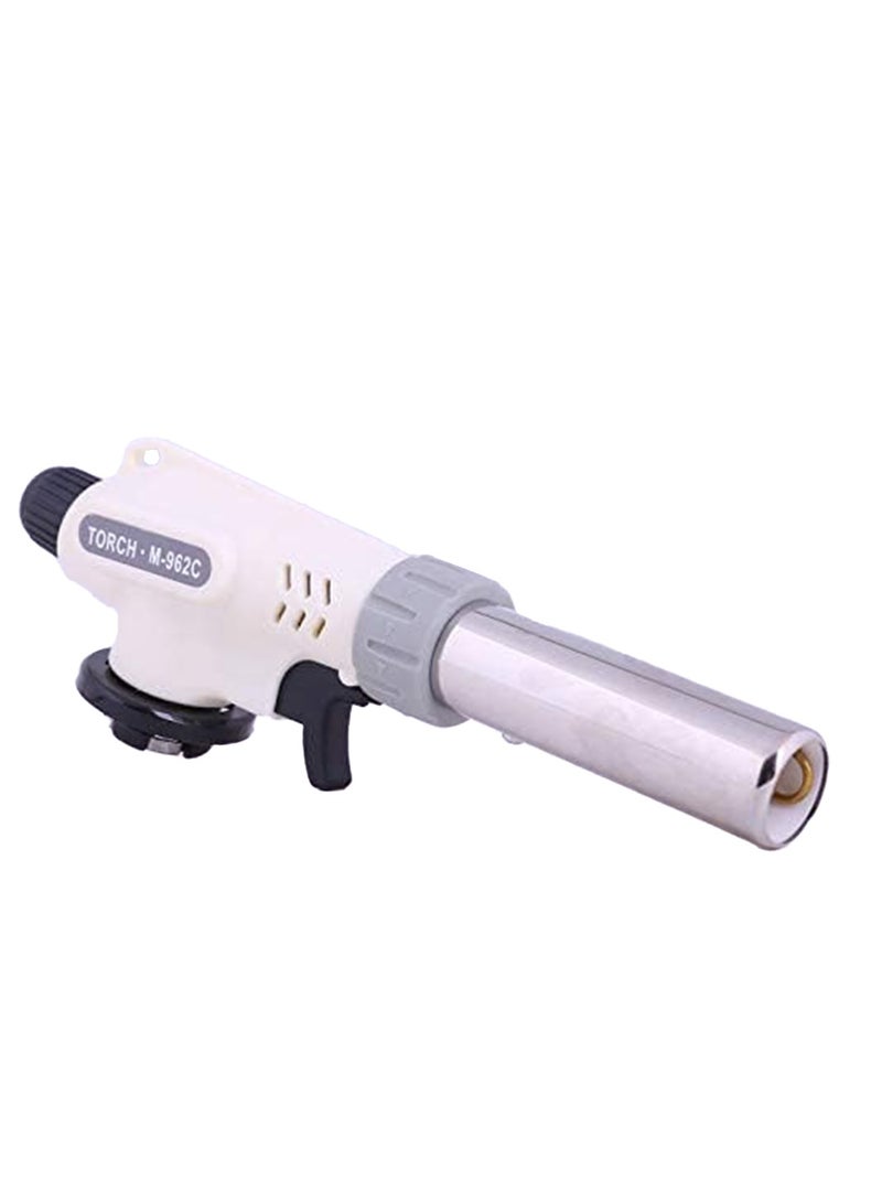 ولاعة مطبخ مع لهب قابل للتعديل ، ودوران 360 درجة، وصمام للتحكم في تدفق الغاز والهواء، وقاعدة تثبيت آمنة. مثالية للكريم بروليه، والشواء، والخبز، والحرف اليدوية - بيضاء. - Image 2