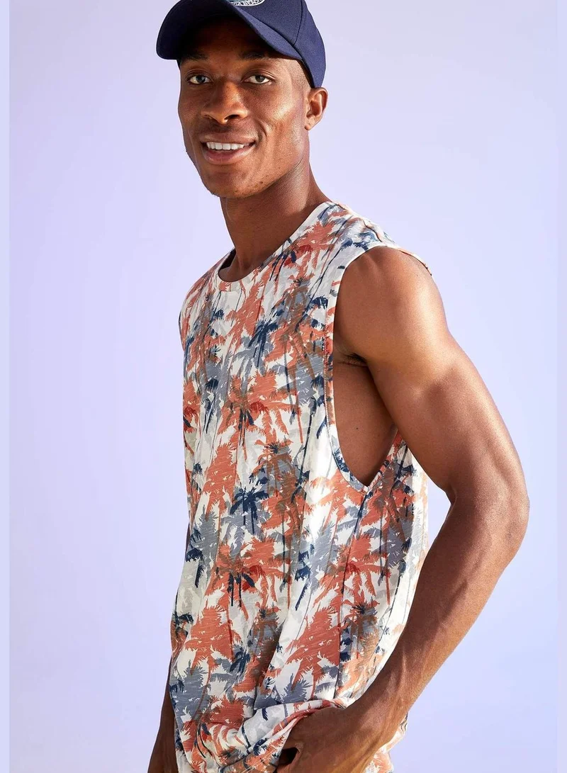 DeFacto Oversize Fit Palm Print Crew Neck Sleeveless T-Shirt
