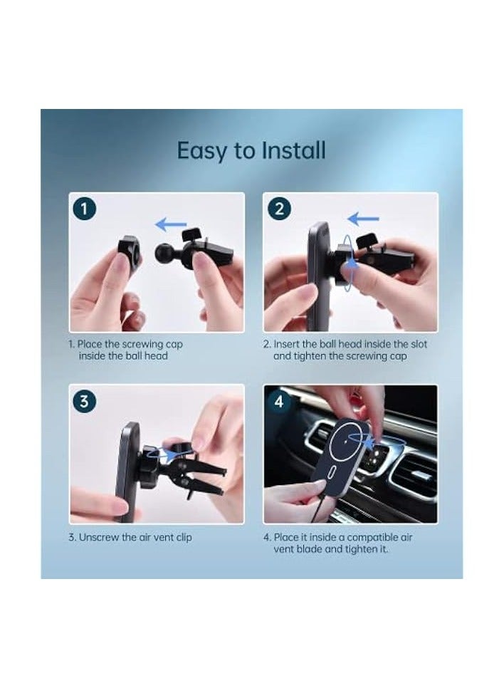 erorex Car Mount Charger for MagSafe, 360° Adjustable Magnetic Wireless Car Charger, Air Vent Magnetic Car Mount Phone Holder Charger Compatible with MagSafe for iPhone 14 13 12 Series (with Car Adapter)  - Image 5