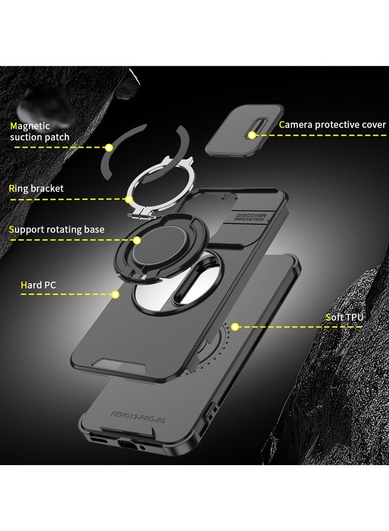 Case Compatible with OPPO Reno 13 Pro 5G with Camera Cover Protection, 【Support Magnetic Car Holder】 360 Degree Invisible Ring Holder, High Grade Shockproof Phone Case - Image 5