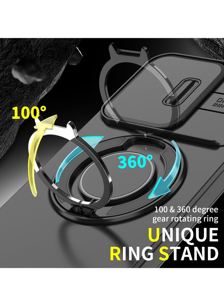 Case Compatible with OPPO Reno 13 Pro 5G with Camera Cover Protection, 【Support Magnetic Car Holder】 360 Degree Invisible Ring Holder, High Grade Shockproof Phone Case - Image 3