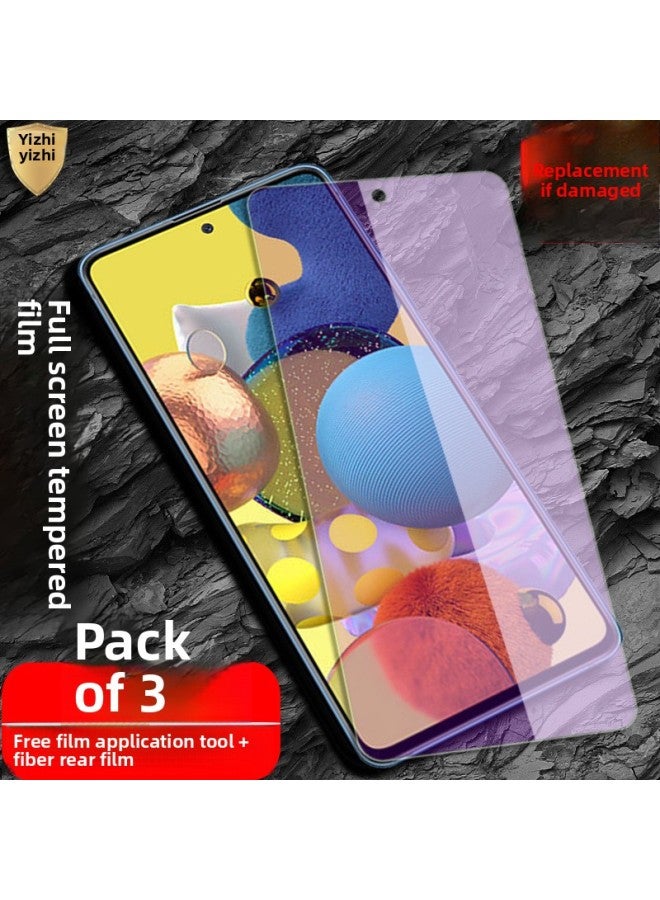 For Samsung Galaxy A51 Tempered Film 5G/4G Full Screen SM-A5160 Coverage A515F Mobile Phone A51 High-Colour:【eye Protection Version】 Pack Of 3 * Full Screen Anti-blue Light * Free Film Application Tool + Fiber Back Film-Size:Samsung Galaxy A51 - Image 3
