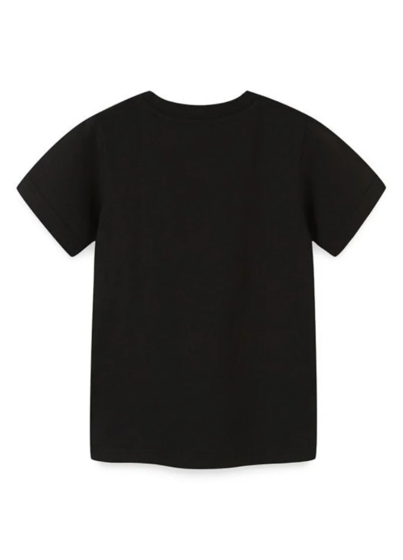يونيكي Black Graphic Printed Solid Round Neck Cotton T-shirt
