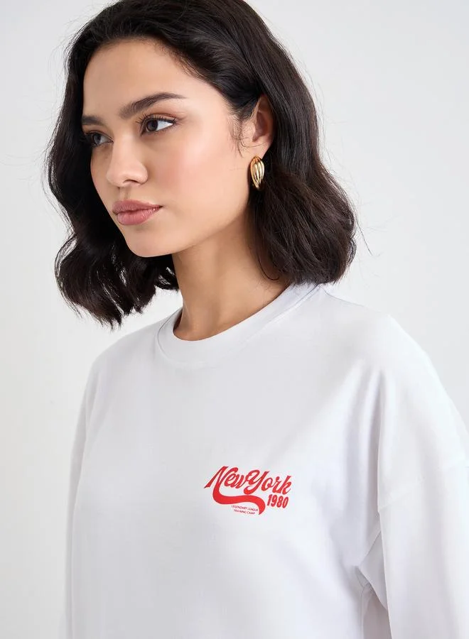 Styli Styli Women White Slogan Print Short Sleeve Oversized T-Shirt