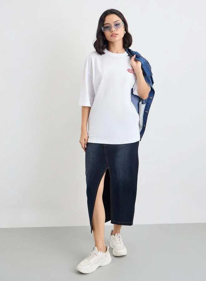 Styli Styli Women White Slogan Print Short Sleeve Oversized T-Shirt