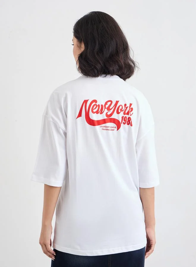 Styli Styli Women White Slogan Print Short Sleeve Oversized T-Shirt