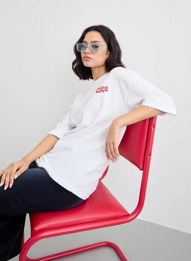 Styli Styli Women White Slogan Print Short Sleeve Oversized T-Shirt