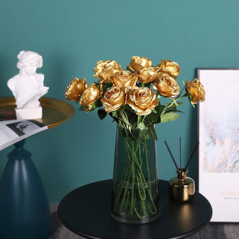 Luyue 10PCS Artificial Roses Flower with Stems Slik Fake Flowers Bouquet Realistic Long Stem Faux Rose for Valentines Day Wedding Home Decor - Image 4
