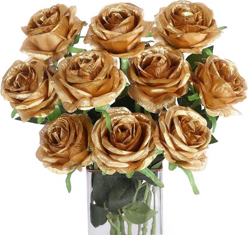 Luyue 10PCS Artificial Roses Flower with Stems Slik Fake Flowers Bouquet Realistic Long Stem Faux Rose for Valentines Day Wedding Home Decor - Image 1