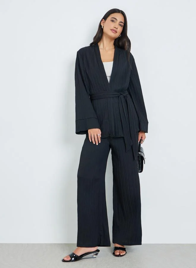 Black Oversized Pleated Top and Trousers Co-Ords