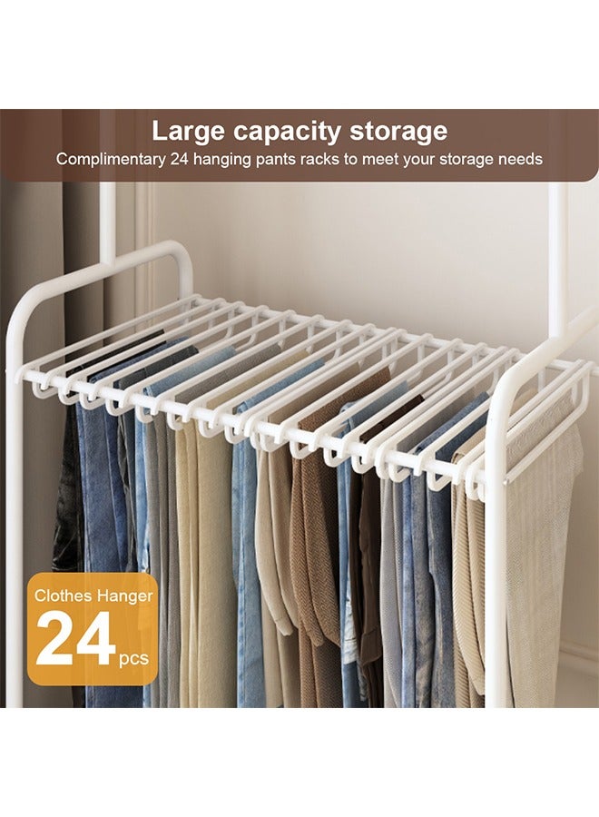 سولاكان حامل الملابس مع شماعات البنطالون، رف ملابس معدني على عجلات، رف ملابس مستقل مع شماعات بنطالون، رف معلق للمعاطف مع منظم للبنطالون (أبيض، 70 × 39 × 175 سم) - Image 4
