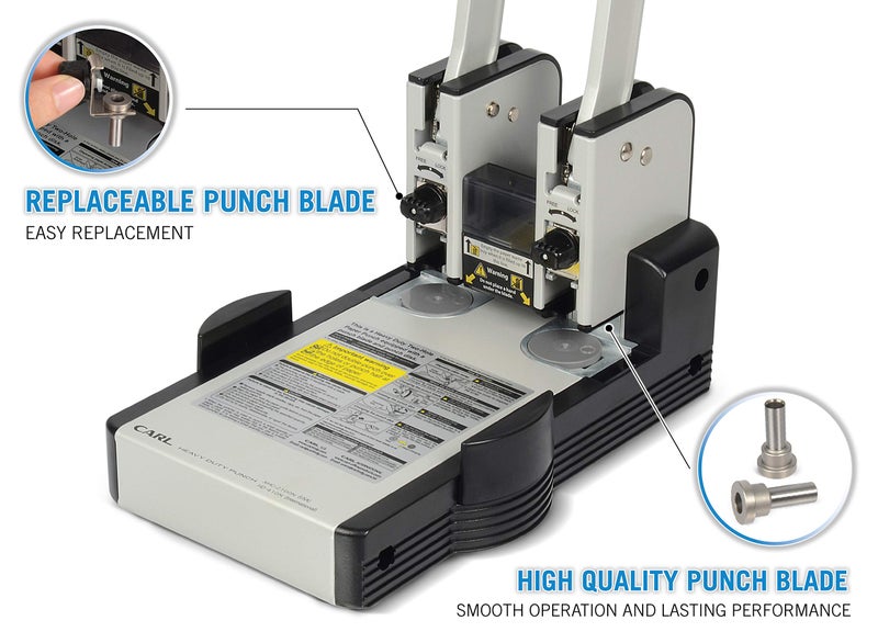 Carl, Heavy Duty 2 Hole, 100 Sheet Paper Punch, Blue, Grey - Image 4