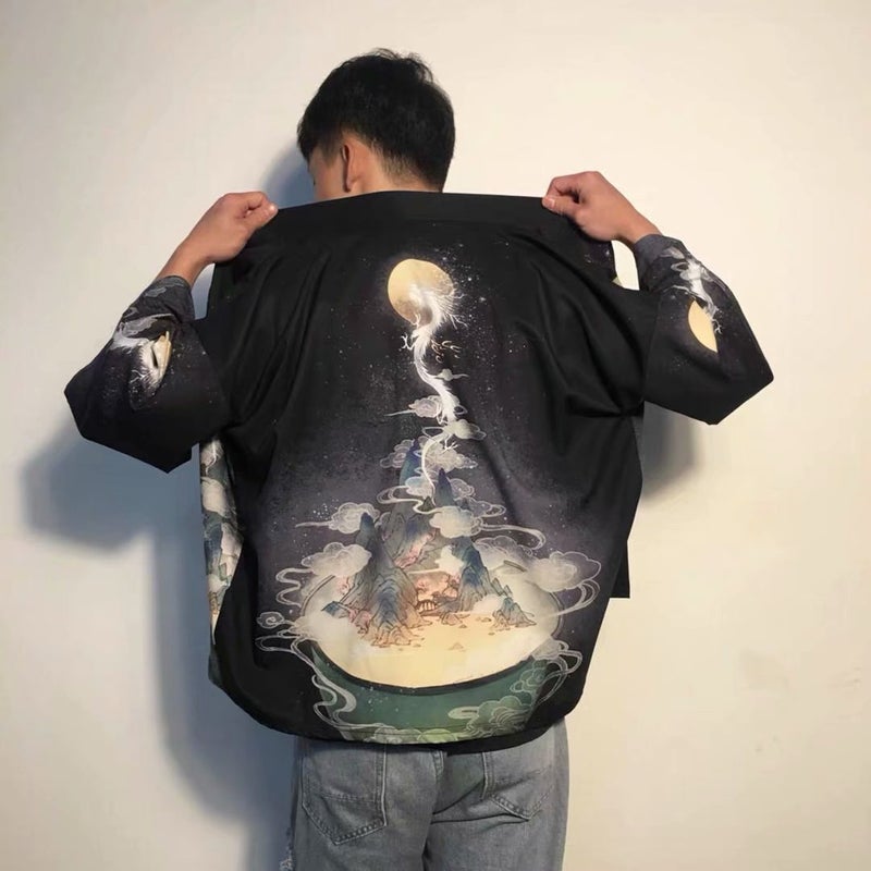 Yunzhong Dragon Fashionable Men's Summer Korean Style Loose Top Seven Sleeve Cardigan Couple's Men's and Women's Dao Robe Coat Chinese Dragon - Image 1