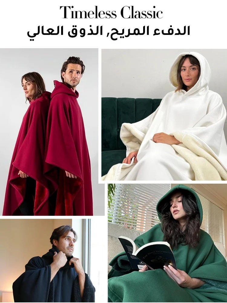 Thickened Flannel Warm Shawl Blanket, Oversized Long Sleeve Hoodie,Suitable forHome and Office Use, Unisex—white - Image 3